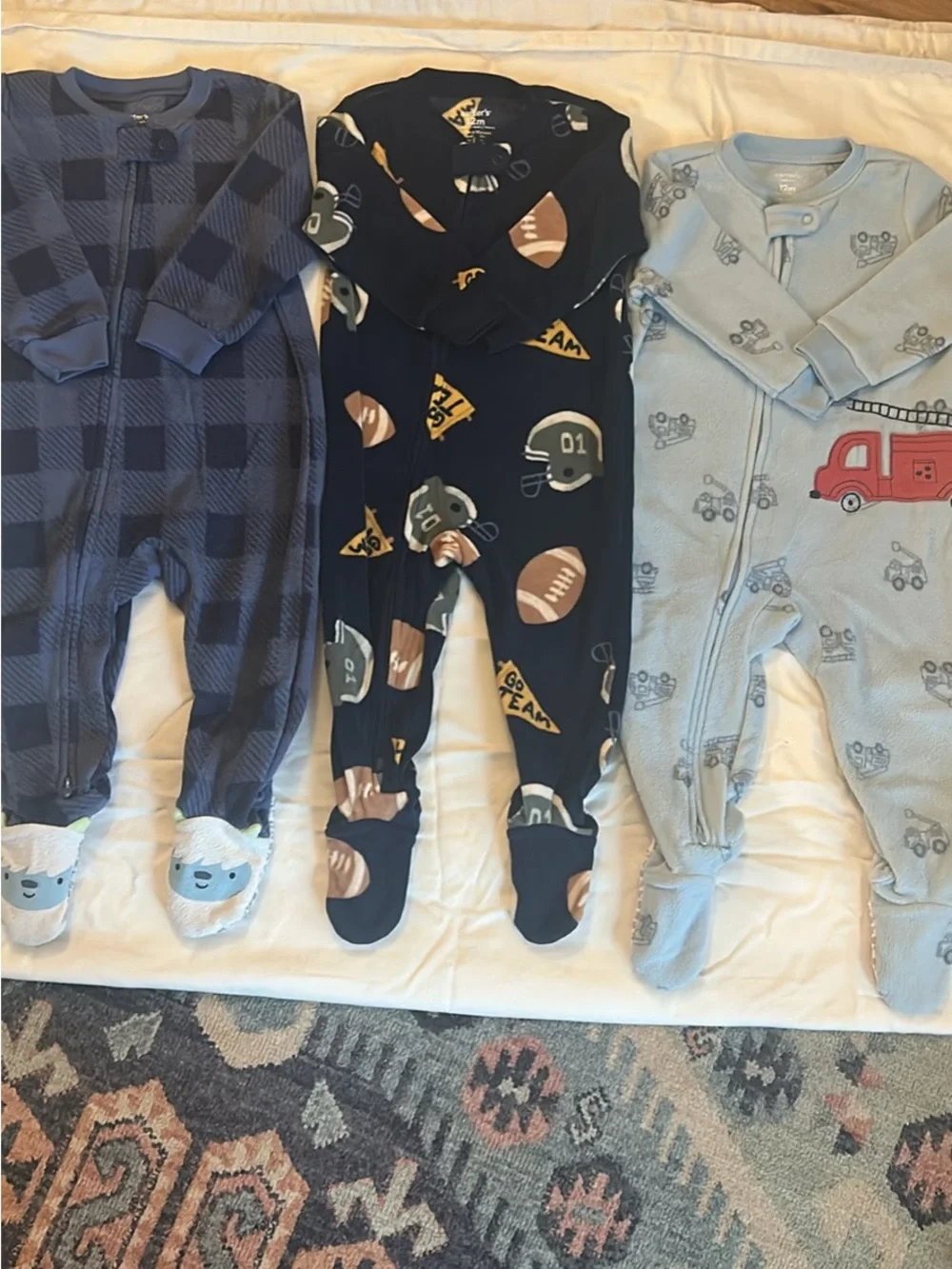 Carter's Navy Football & Blue Plaid Footed One-Pieces (3 Pack)